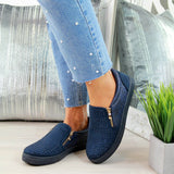 Niulatu Women Shoes Crystal Slip On Flat Loafers Zipper Embossed leather Ladies Autumn Glitter Platform Fashion Female Moccasins DJSE
