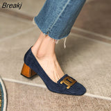Niulatu Metal Buckle Loafers Women's English Style High Heel Flat Single Shoes Ladies Dress Shoes Faux Suede Low DJSE