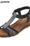 Niulatu Women Wedges Gladiator Sandals Bohemia Open Toe Leisure Platform Beach Shoes Sandals Ladies Comfy Metallic Summer Heeled Shoes DJSE
