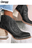 Niulatu Women Ankle Boots Low Heel Cool Shoes British Embroidered Design Short Party Footwear Chaussure Femme DJSE
