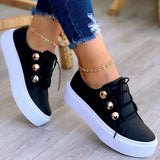 Niulatu Fashion Women Flats Solid Skateboard Shoes Comfortable Casual Pu Sneakers Female Platform Lace-Up Sneakers Footwear DJSE