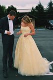Niulatu Hot Yellow tulle lace long prom dress party HZ0113
