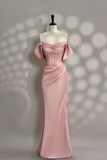 Niulatu Pink Mermaid Evening Dress Pearl Beading Off Shoulder Prom Dress HZ1007