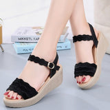 Niulatu 32-43 Crystal Buckle Med Heels Platform Shoes Women Summer 2025 Casual Beach Wedge Sandals Mother DJSE