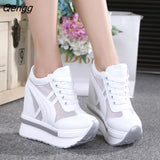 Niulatu Women Summer Mesh Platform Sneakers Spring White Silver 10CM High Heel Wedges Outdoor Shoes Breathable Casual Shoe for Women DJSE