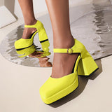 Niulatu Women Genuine Leather Ankle Strap Square Toe Sandals Platform Thick Super High Heels Buckle Ladies Shoes Summer Black 2025 DJSE