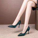 Niulatu Silk Weave Women Pumps Green Pointed Toe Stiletto High Heels Temperament Single Shoes Elegant Lady Party Dress Shoes DJSE