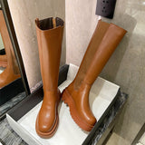 Niulatu Boots Women Zipper Leather Shoes 2025 Autumn Thick Bottom Platform Ladies Knee High Boots Elegant Fashion Female Footwear DJSE