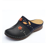 Niulatu Women Sandals Summer Women Shoes Soft Bottom Retro Baotou Shoes Woman Flowers Leaves Style Wedges Women Slippers Plus Size DJSE