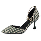 Niulatu Sexy Ladies High Heels Women Stiletto Houndstooth Color Matching Metal Pointed Toe Shoes For Wedding Women DJSE