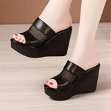 Niulatu 32-43 High Heels Slippers Women Wedding Shoes Summer 2025 Cutout Platform Wedges Slides Ladies Slippers for Office DJSE