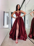 Niulatu Front A-line Spaghetti Straps Burgundy Prom HZ1007