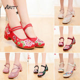 Niulatu Women All-match Embroidered Shoes Ladies Dance Wedding Shoes Ethnic Style Hanfu Mid-heel Pumps DJSE