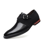 Niulatu Men's Fashion Splicing Buckle Derby Shoes Men Leather Dress Shoes Wedding Party Shoes Mens Business Office Oxfords Slip-On Flats DJSE