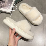 Niulatu Women's Slippers Thick-bottomed Fur Furry Slippers for Home Soft Platform Shoes 2025 Indoor House Warm Cotton Slippers DJSE