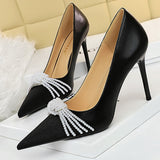 Niulatu Shoes Pearl Bowknot Women Pumps Luxurious High Heels Fashion Party Shoes Women Heels Stiletto Ladies Shoes Plus Size 43 DJSE