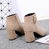 Niulatu Retro Plush Warm Autumn Winter Women's Boot Vintage Block Heel Ankle Boots Zipper High Heels Women Shoes Big Sizes 43 DJSE
