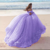 Niulatu Poofy Pink Floral Wedding Dresses Off the Shoulder Ball Gown Quinceanera Dress HZ0113