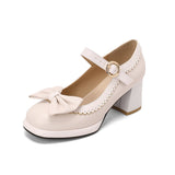 Niulatu Bow Moccasins Shoes Womens Lolita Mixed Colors Mary Janes Square Heels Ballet Pumps Bordered Shoe zapatillas mujer DJSE