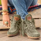 Niulatu Women Ankle Boots British Style Tube Frosted Tassel Boots Pop Tide Lace-Up Boho Boots Women Cowboy Shoes Botas Mujer DJSE