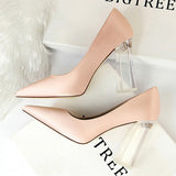 Niulatu Shoes Clear Crystal Woman Pumps Silk High Heels Shoes Sexy Wedding Shoes Women Heels Party Shoes Female Plus Size 41 42 DJSE