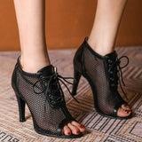 Niulatu Women's Sandals Summer Comfort High Quality Air mesh Peep Toe Shoes Fashion Sexy High Heels Dancing Shoes Plus Size 47 DJSE