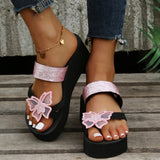 Niulatu Women Sandals Summer Platform Wedge Beach Indoor Slippers Rhinestone Butterfly Flip Flops Shoes Female Elegant Slides Plus Size DJSE