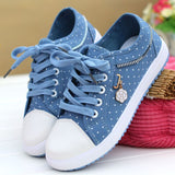 Niulatu Women Canvas Chain Metal Lace Vulcanized Female Summer Lace-up Breathable Fashion Shoes Ladies New Casual Comfort Flat DJSE