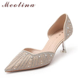 Niulatu Women Two-Piece Shoes Thin High Heels Pointed Toe Pumps Elegant String Bead Crystal Party Ladies Footwear Autumn Apricot DJSE