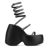 Niulatu Women Brand Platform Sandals Shoes Strappy Heels Wegdes Heeled Shoes Design Punk Cool Chunky Buckle Casual Black White Shoes DJSE
