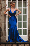 Niulatu Sapphire Spaghetti Straps V-Neck Backless Mermaid Prom HZ1007