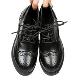 Niulatu Women Brogue Shoes Oxford Flats Autumn Spring Woman Full Black Office Ladies Female Derby Shoes DJSE
