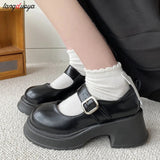 Niulatu Platform Heels Mary Jane Shoes Simple Lolita Shoes Black Platform Shoes Student College Sweet Medium Heel Women's white DJSE