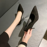 Niulatu Single Shoes Women's 2025 Spring and Autumn New Pointed Toe Shallow Mouth Fashion Professional Black High Heels DJSE