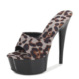 Niulatu Print Woman Slippers Sandals Platform 2025 Nightclub Sexy High-heeled 15cm Shoes Slippers Heels Waterproof Thick Bottom DJSE