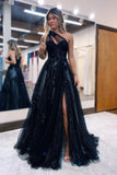 Niulatu One Shoulder Black Long Prom Dress With 3D HZ1007