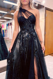 Niulatu One Shoulder Black Long Prom Dress With 3D HZ1007
