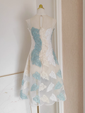 Niulatu A line Ivory Blue Lace Party Dress Holiday Birthday Outfits For Women SD366