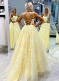 Niulatu Hot Yellow tulle lace long prom dress party HZ0113