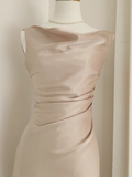 Niulatu Sheath Boat Sleeveless Champagne Satin Party Dress Holiday Dresses SD349