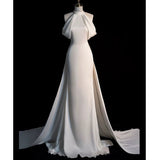 Niulatu Sheath Halter Red Satin Long Prom Dress Evening Dress Formal Dress SD1818