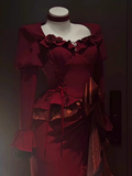 Niulatu Sheath Sweetheart Long Sleeves Burgundy Birthday Dresses Birthday Outfits SD460