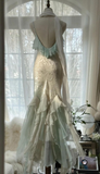 Niulatu Mint Green Temperament Mermaid Spaghetti Strap Chiffon Beaded Evening Dress Formal Prom Dress HZ1007