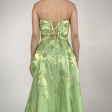 Niulatu Green Satin Beaded A Line Prom Dress Evening Dress HZ1007