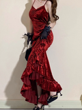 Niulatu Mermaid Irregular Ruffled Spaghetti Straps Women's Burgundy Birthday Outfits Party Dresses SD458