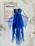 Niulatu Blue A Line Sweetheart Neck Rhinestone Ruffle Chiffon Homecoming Dress Outfits HZ0113