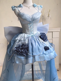 Niulatu Ball Gown Blue Satin Short Birthday Dresses Birthday Outfits SD583