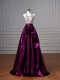 Niulatu Halter Purple Beaded Satin A Line Prom Dress Long Evening Dress HZ1007