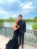 Niulatu Mermaid Black Lace Long Prom Dresses with High Slit Mermaid Black Formal Graduation Evening Dresses HZ1007