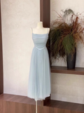 Niulatu A Line Spaghetti Straps Tulle Light Blue Women's Holiday Dresses SD219